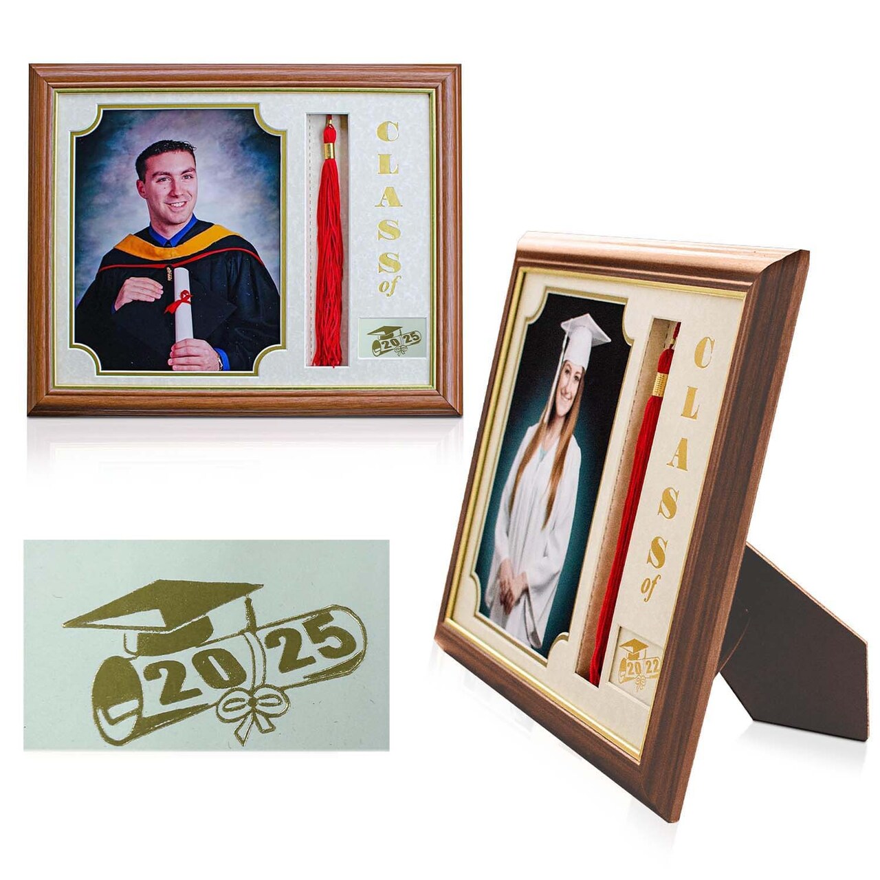 iFrame Graduation Photo & Tassel Frame I 5x7 & 8x10 Picture Frame For 2025 Class Year | Real Wood Cherry, Black and Walnut Finish I Wall Mount & Tabletop Graduation Frame | Made in USA